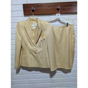 Escada Women's Gold Metallic Stripe Silk Florine Mark Estate Skirt Suit Set Size